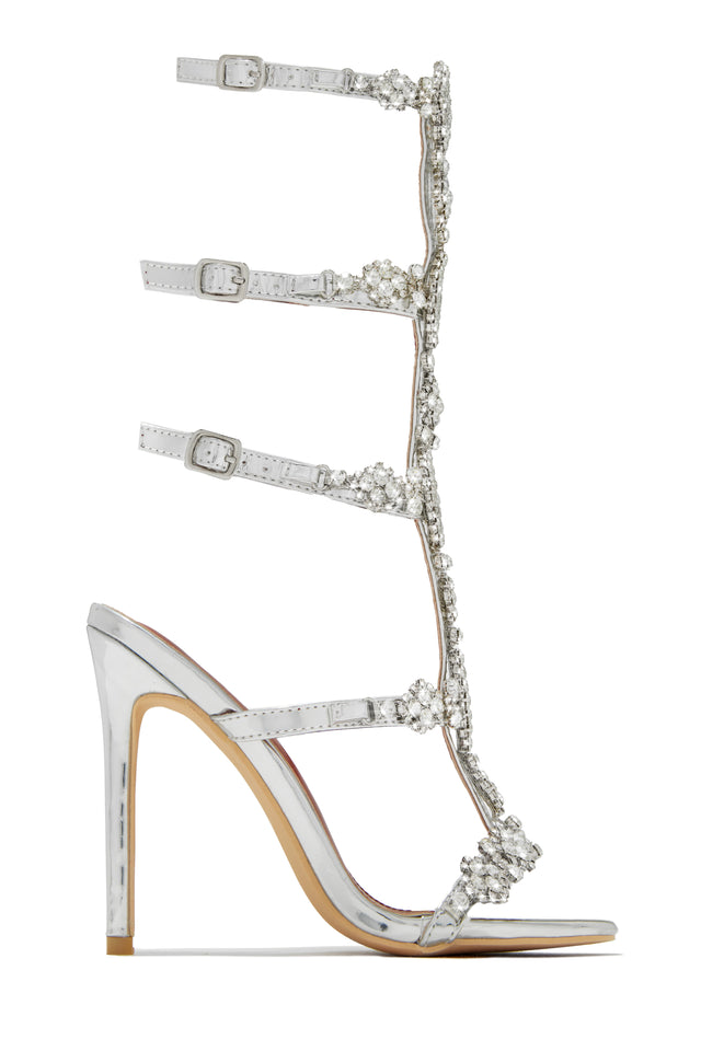 Miss Lola Expensive Taste Black Embellished Cage High Heels