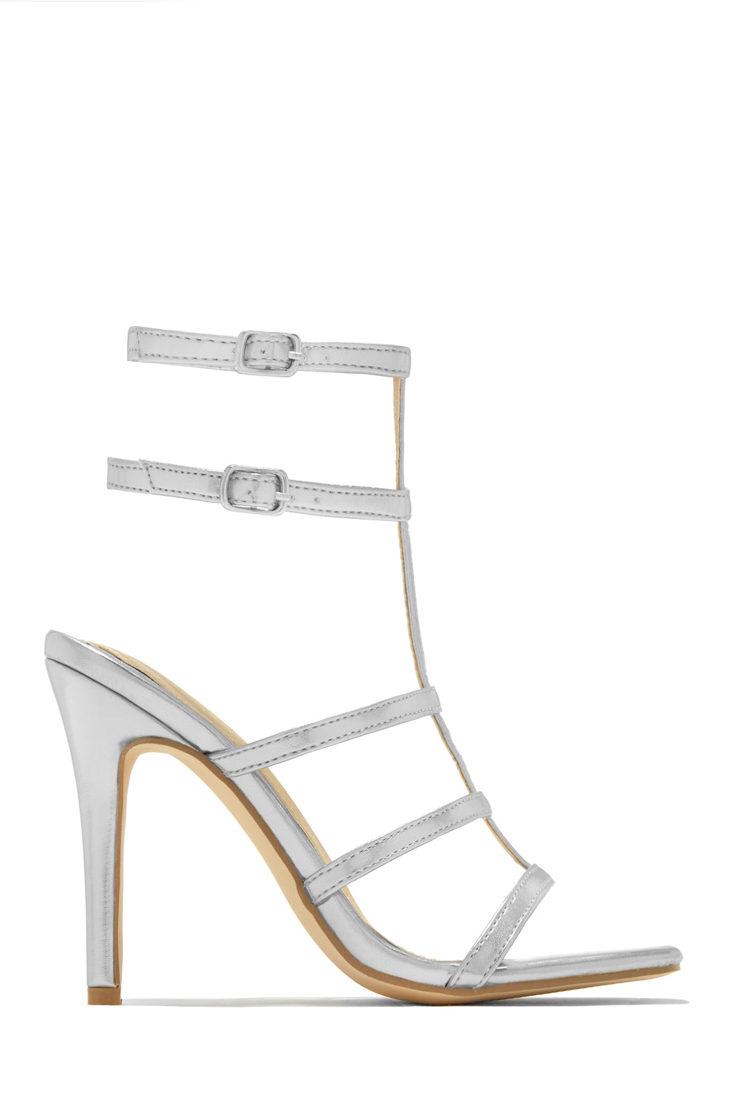 Luxury Essentials Caged Strap High Heels - Silver
