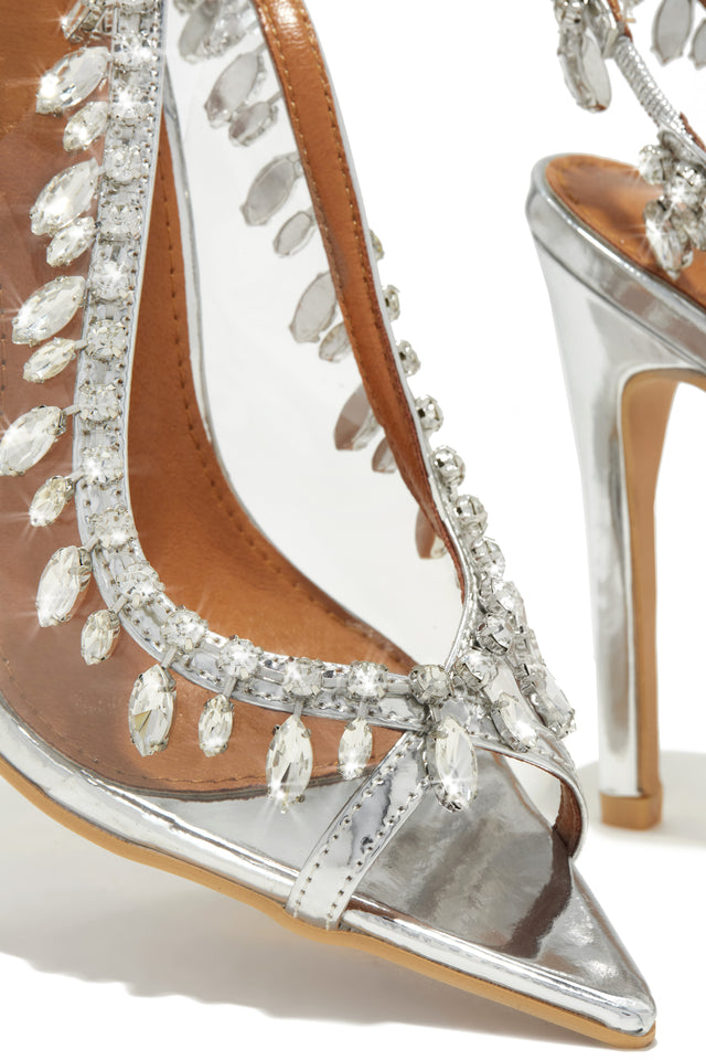 Load image into Gallery viewer, Under The Stars Embellished Slingback Pumps - Silver
