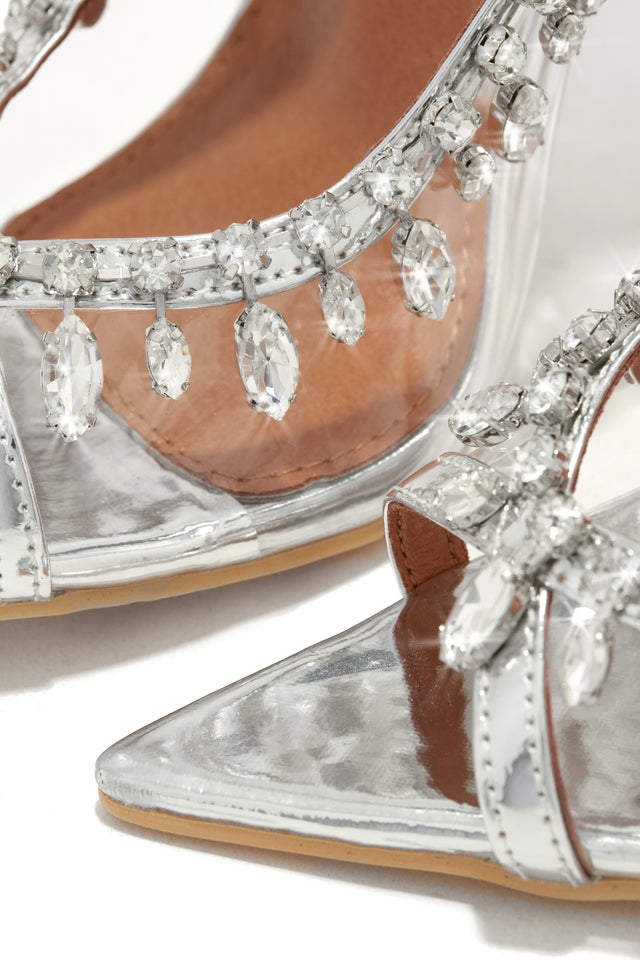 Load image into Gallery viewer, Under The Stars Embellished Slingback Pumps - Silver

