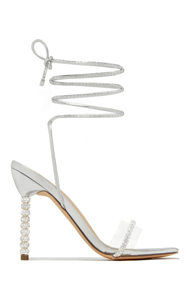 Load image into Gallery viewer, Silver Tie Up Embellished Heel
