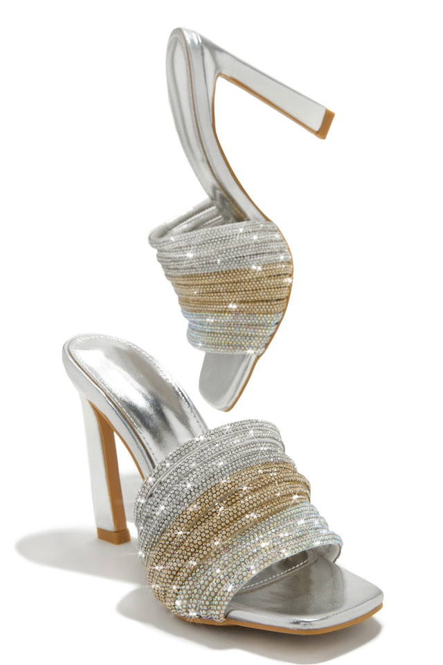Load image into Gallery viewer, Feeling Myself Embellished High Heel Mules - Silver
