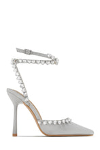 Load image into Gallery viewer, Silver Heart Stone Embellished Pump Heels
