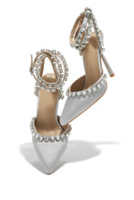 Load image into Gallery viewer, Silver-Tone Heels with Embellished Detailing
