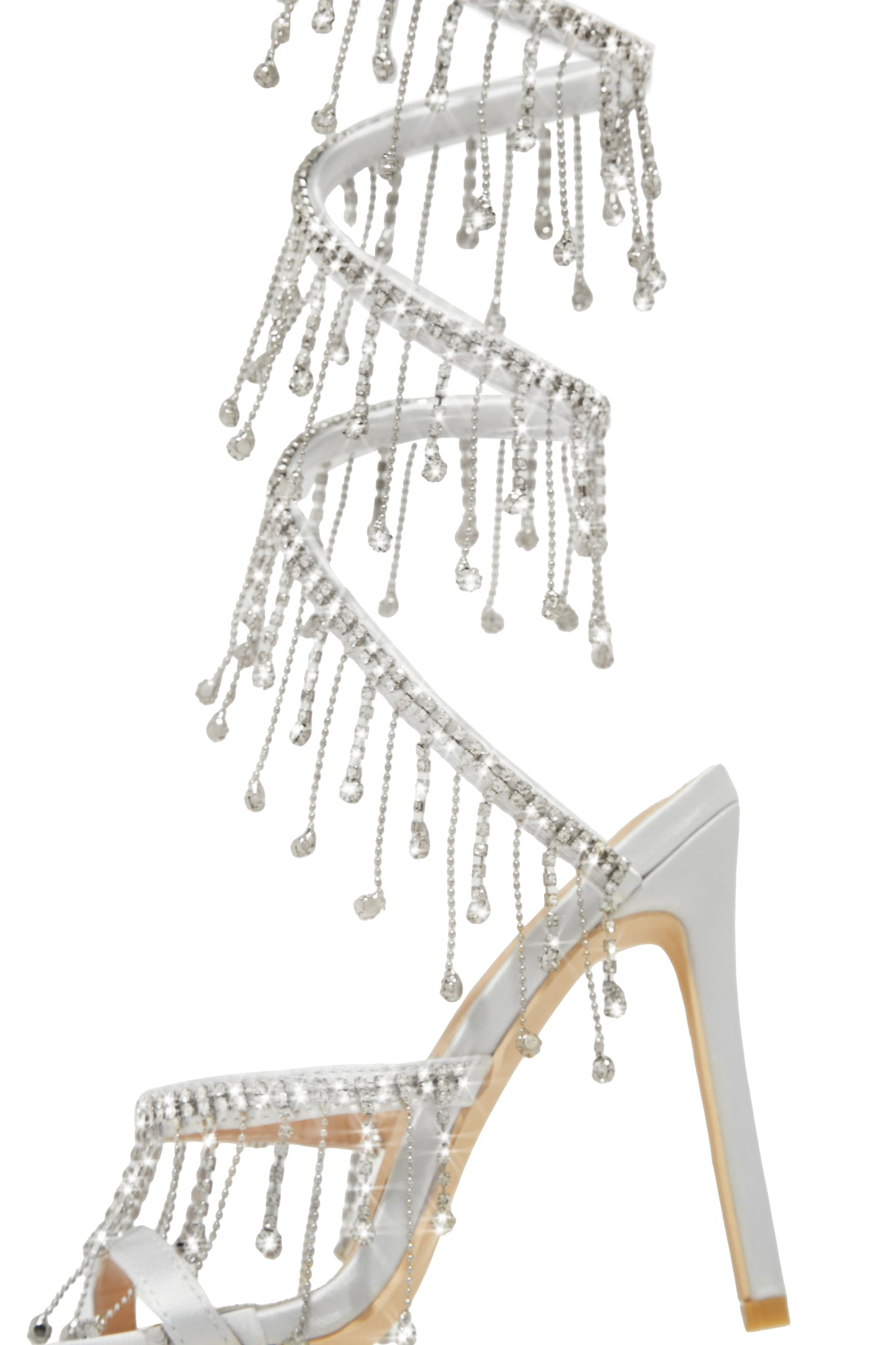 Miss Lola | Mariah Silver Embellished Around The Ankle Coil Heels ...