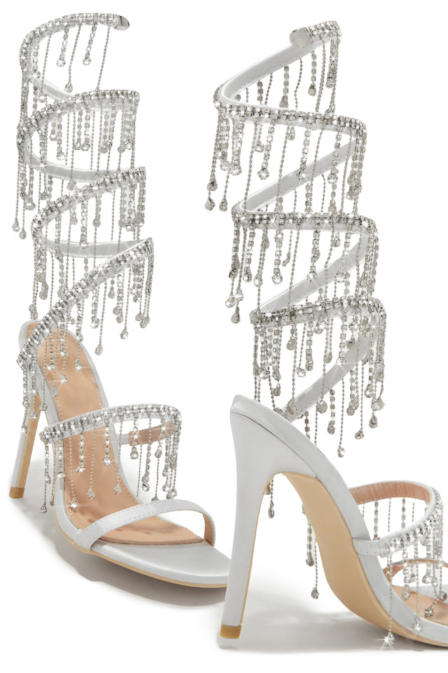 Load image into Gallery viewer, Silver Tone Embellished Dangle Heels
