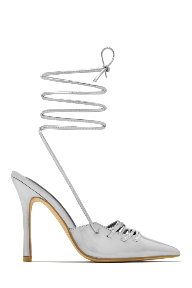 Load image into Gallery viewer, Silver Wrap Up Heels
