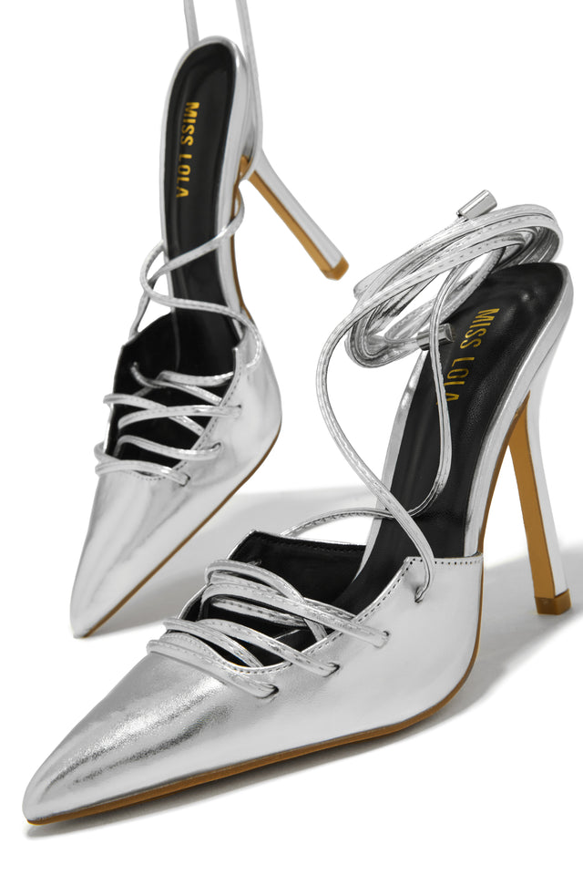 Load image into Gallery viewer, Wrap Up Silver Heels
