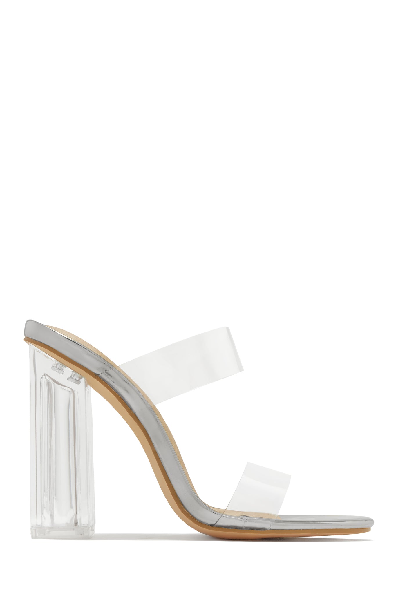 Miss Lola | Your Next Date Nude Clear Strap Block Heel Mules – MISS LOLA