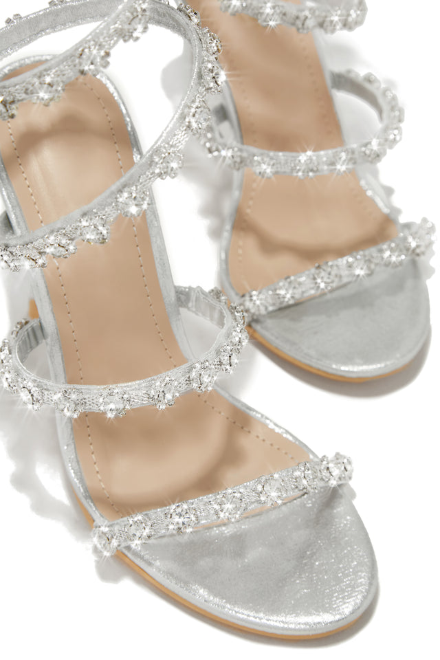 Load image into Gallery viewer, Silver-Tone Rhinestone Heels

