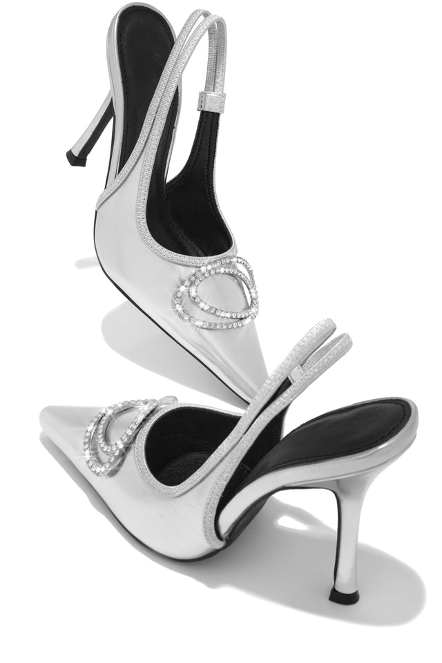 Load image into Gallery viewer, Silver-Tone Slingback Pumps
