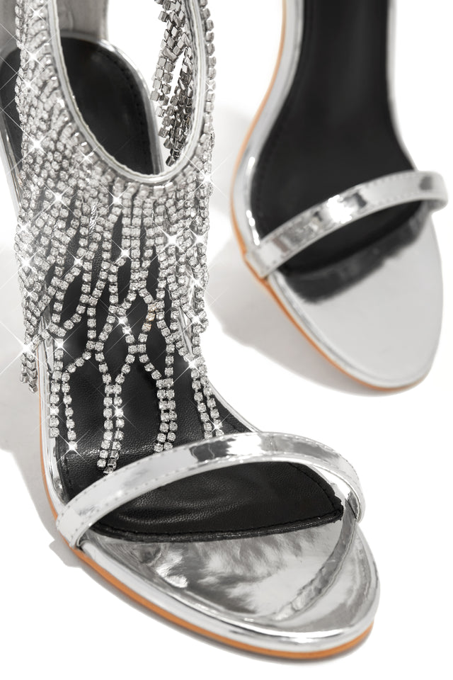 Load image into Gallery viewer, Formal Icon Embellished Dangle Heels - Silver
