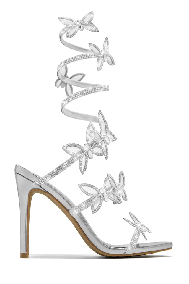 Load image into Gallery viewer, Fantasy Butterfly Embellished Around The Ankle Coil Heels - Black
