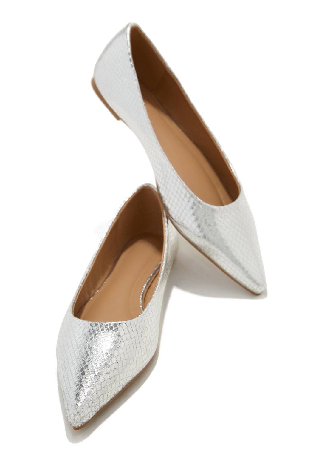 Silver-Tone Pointed Toe Flats