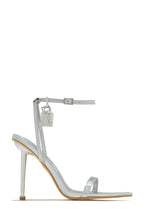 Load image into Gallery viewer, Silver-Tone Single Sole High Heels with Gold-Tone Lock &amp; Key Pendant
