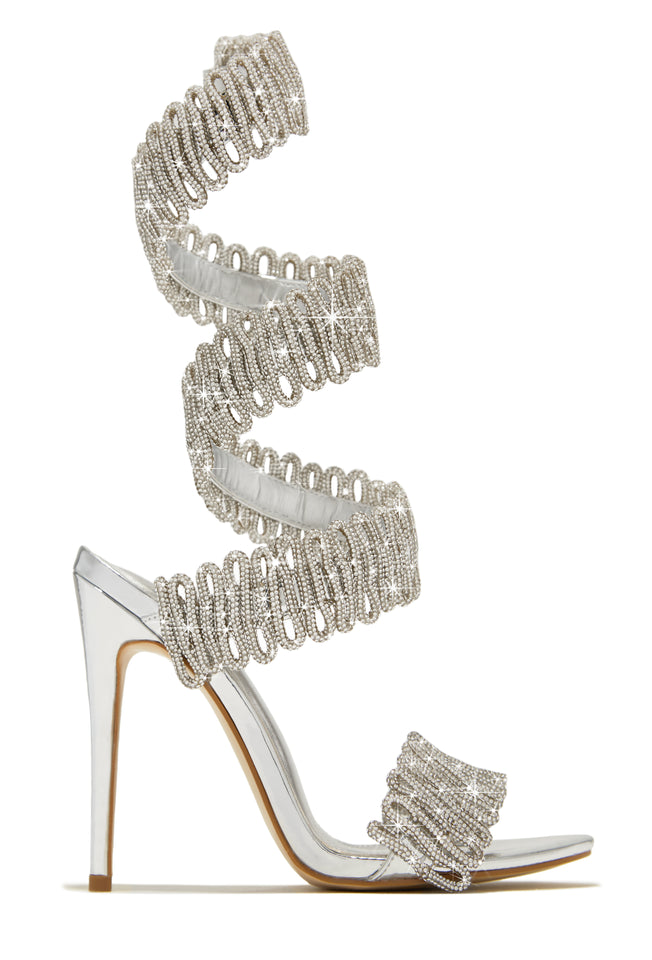 Load image into Gallery viewer, Exotic Touch Embellished Coil Strap High Heels - Silver
