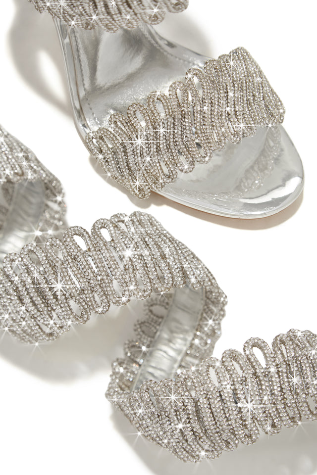 Load image into Gallery viewer, Exotic Touch Embellished Coil Strap High Heels - Silver
