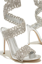 Load image into Gallery viewer, Exotic Touch Embellished Coil Strap High Heels - Silver
