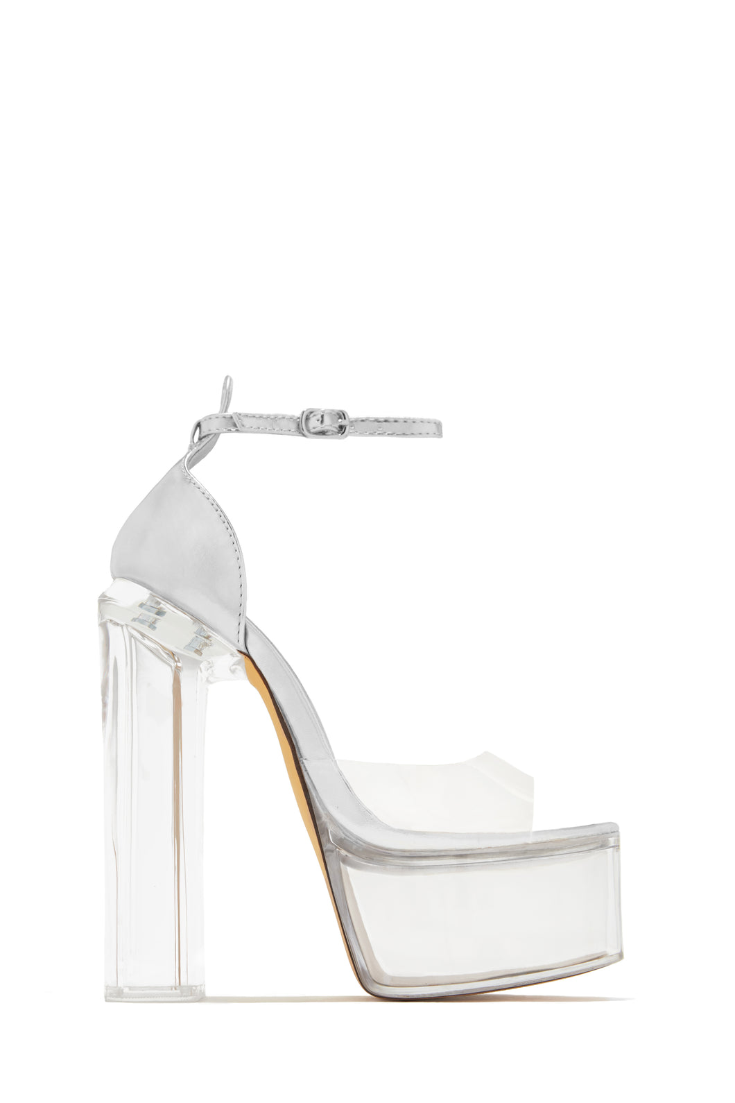 Venus Clear Platform Block High Heels -Clear Silver