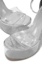 Load image into Gallery viewer, Silver-Tone Clear Chunky Heel and Platform sole
