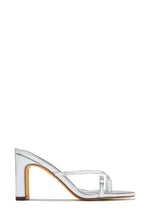 Load image into Gallery viewer, Silver-Tone Block Mid Heel Mules
