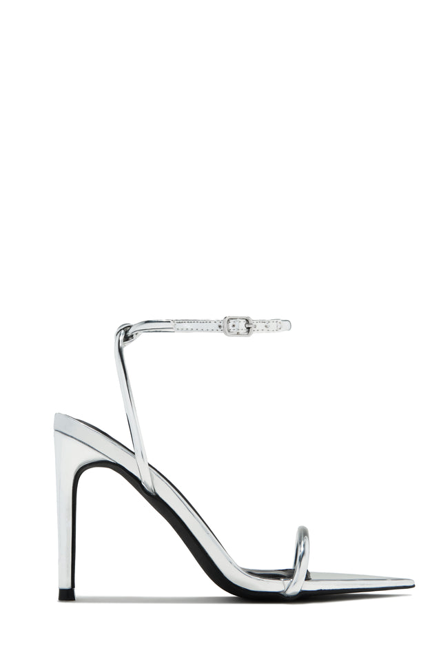 Load image into Gallery viewer, Silver-Tone Open Pointed Toe Single Sole Heels
