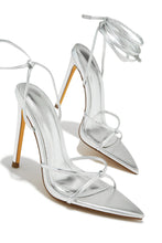Load image into Gallery viewer, Silver-Tone Open Pointed Toe Heels

