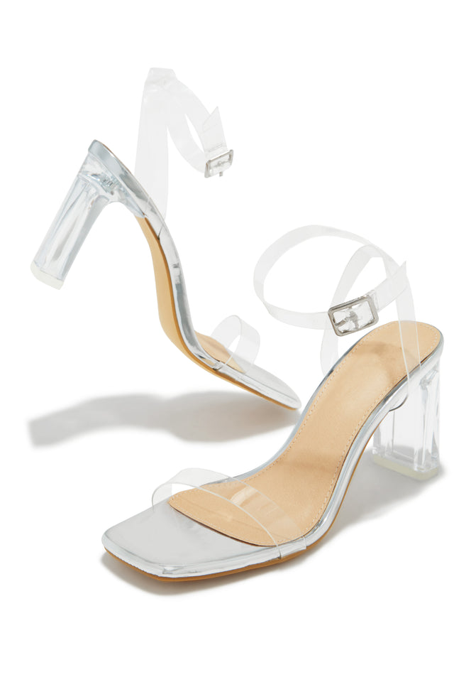 Load image into Gallery viewer, Simply Yours Clear Ankle Strap Heels - Silver
