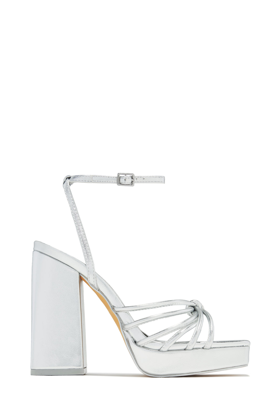 Silver-Tone Platform Block Heels with Open Square Toe