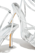 Load image into Gallery viewer, Silver-Tone Open Square Toe Heels
