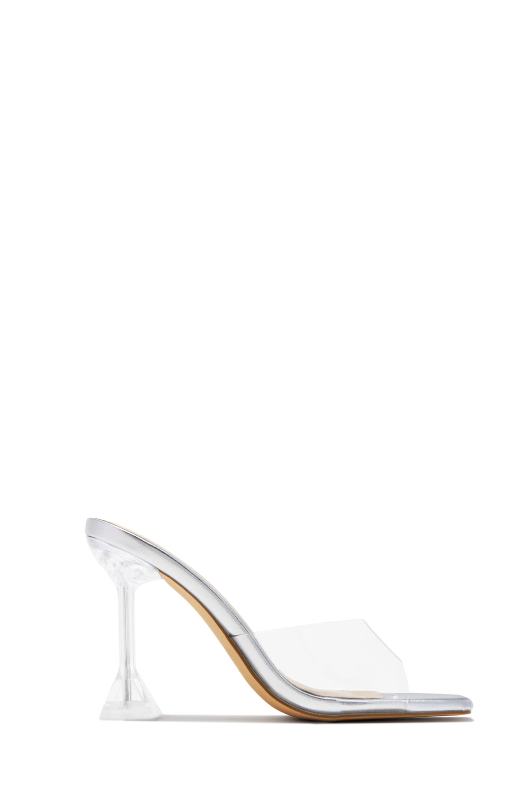 Demie Clear Strap Mule Heels - Silver