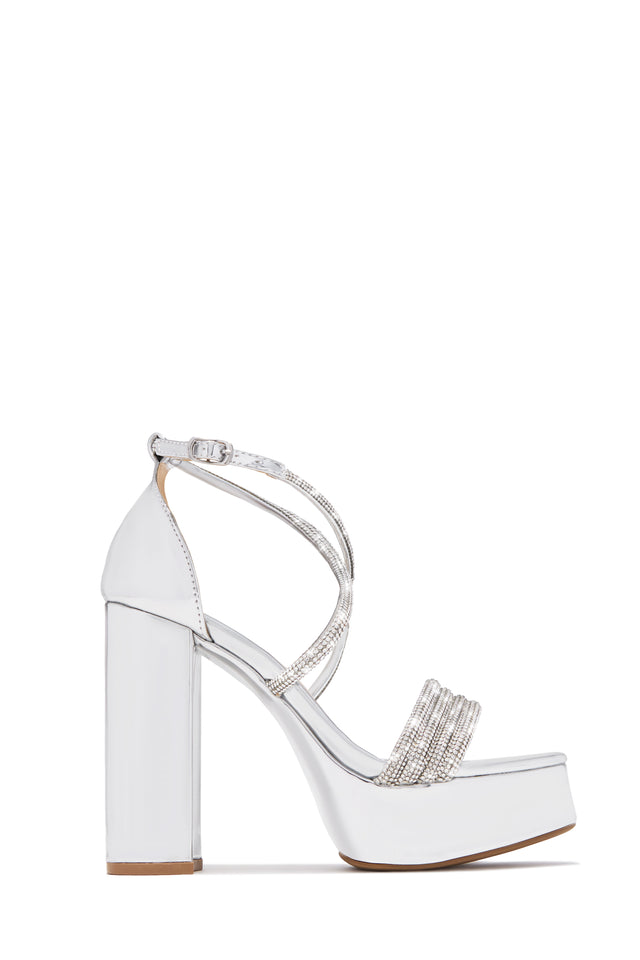 Load image into Gallery viewer, Special Nights Embellished Platform Block Heels - Silver
