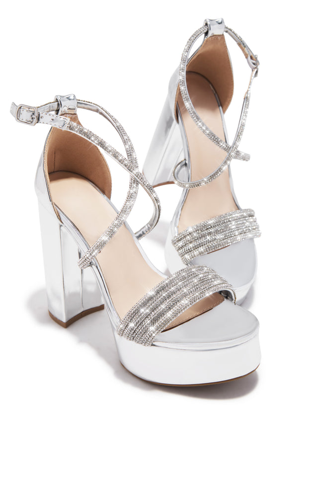 Load image into Gallery viewer, Special Nights Embellished Platform Block Heels - Silver
