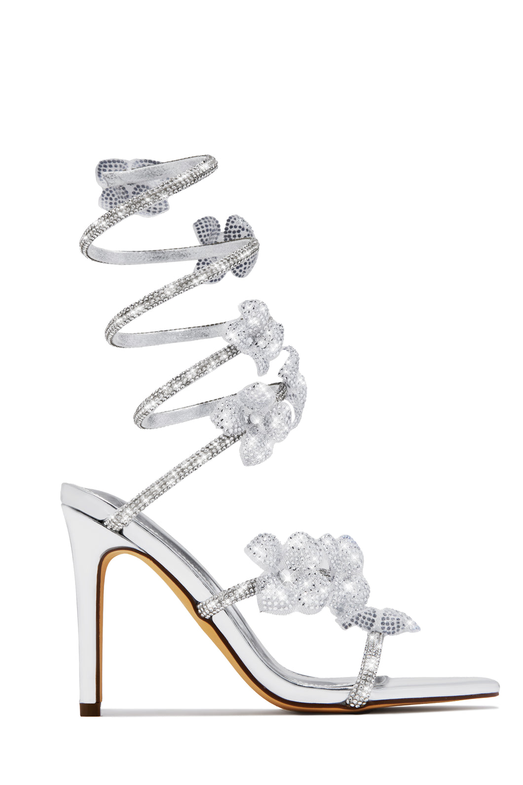 Flora Embellished Around The Ankle Coil Heels - Silver