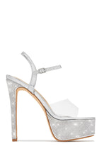 Load image into Gallery viewer, Silver-Tone Embellished Platform Heels
