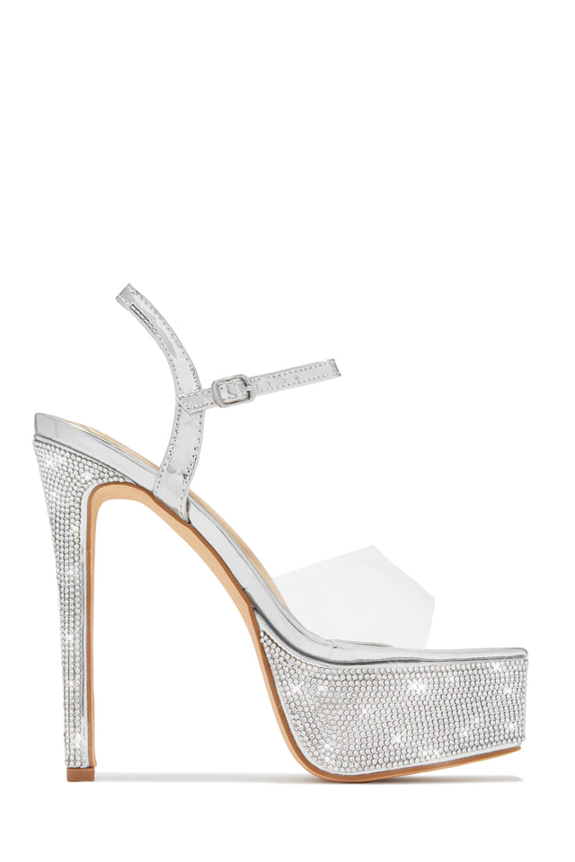 Load image into Gallery viewer, Silver-Tone Embellished Platform Heels
