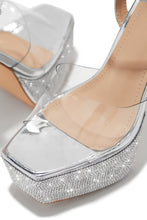 Load image into Gallery viewer, Silver-Tone Clear Strap Rhinestone Platforms

