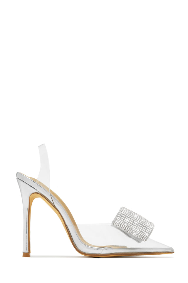 Load image into Gallery viewer, Silver-Tone Embellished Bow Clear Pumps

