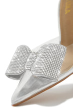 Load image into Gallery viewer, Silver-Tone Embellished Bow Clear Slingback Pumps
