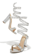 Load image into Gallery viewer, Silver-Tone Embellished Around The Ankle Coil Heels
