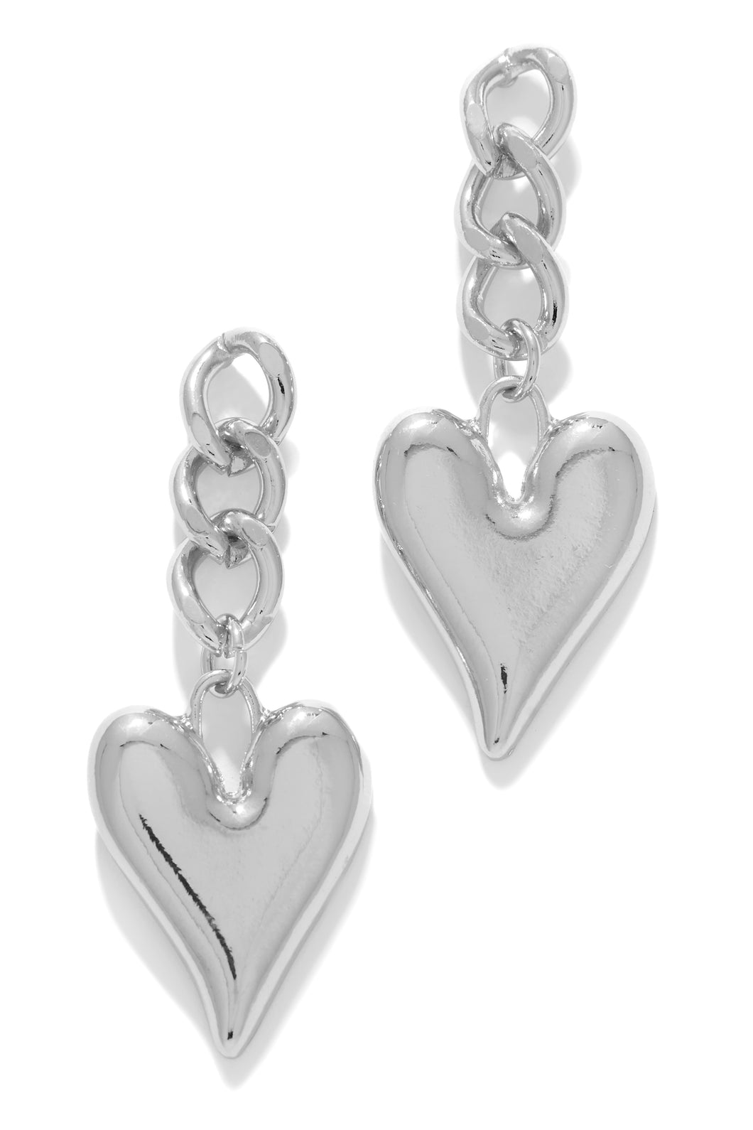 Love Bond Dangle Heart Pendant Earring - Silver