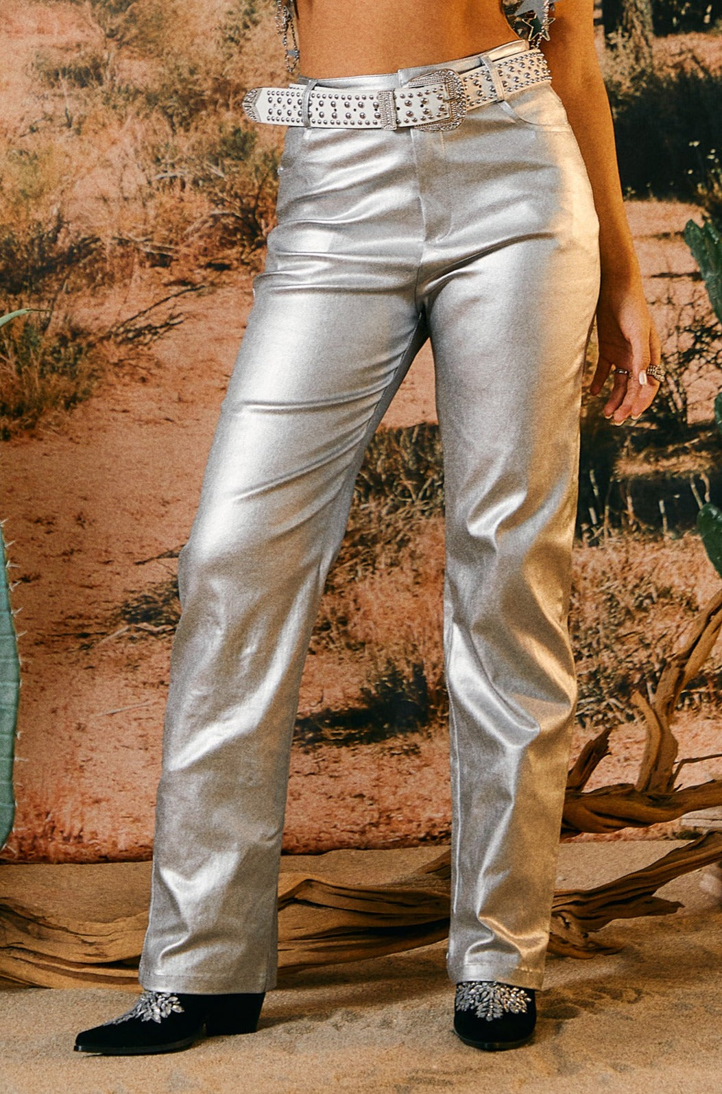 High Waist Silver Pants