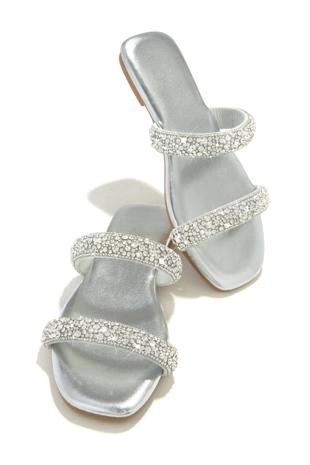 Natalia Embellished Slip On Sandals - Silver