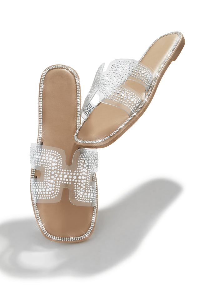 Load image into Gallery viewer, Silver-Tone Clear Strap Sandals
