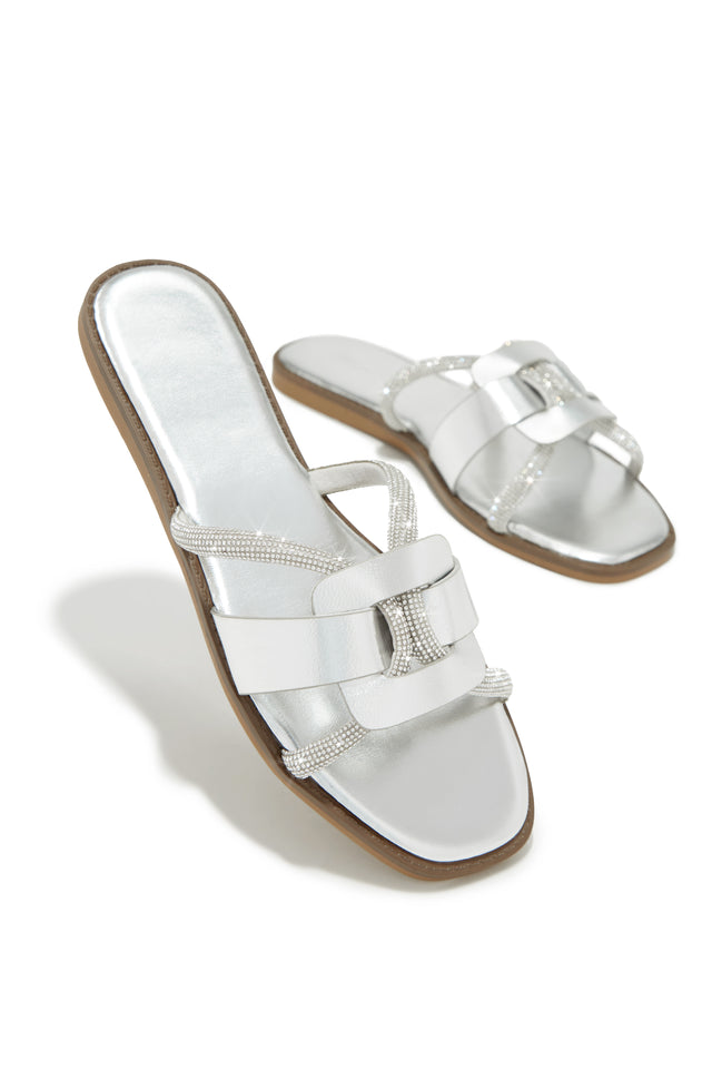 Load image into Gallery viewer, Del Sol Embellished Slip On Sandals - Silver
