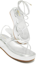 Load image into Gallery viewer, Mykonos Island Lace Up Platform Sandals - Silver
