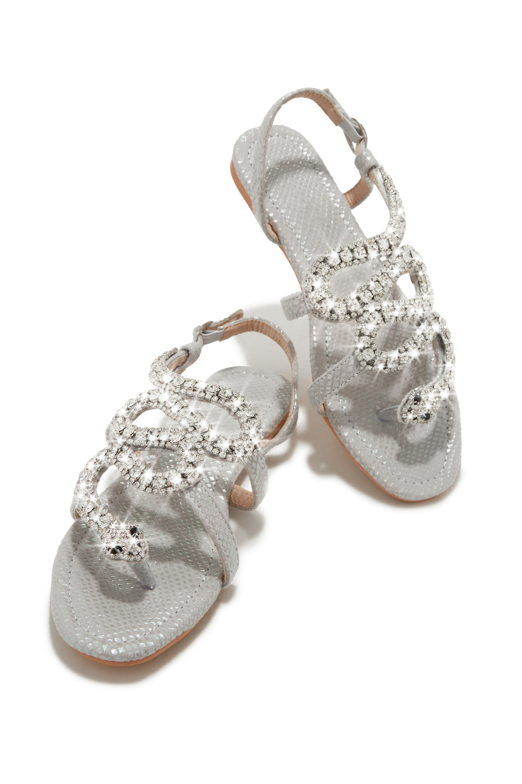 Silver-Tone Snake Embellished Sandals