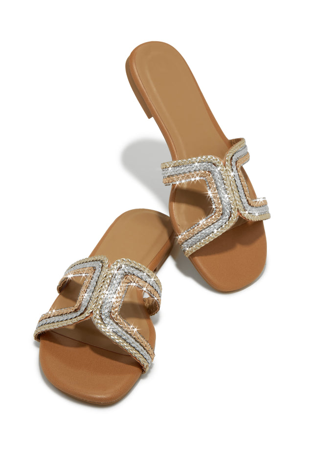 Load image into Gallery viewer, Gold Tone Flat Sandals
