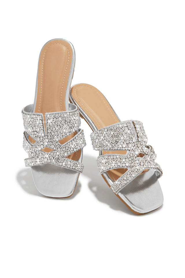 Load image into Gallery viewer, Silver-Tone Slip On Sandals
