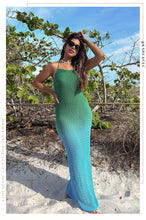 Load image into Gallery viewer, Woman Wearing Green and Blue Ombre Crochet Dress
